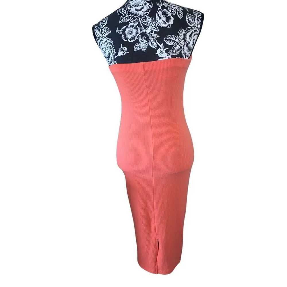 Heart Hips Ribbed Strapless Maxi Sun Dress Vacation Travel Summer Beach Orange - Image 2