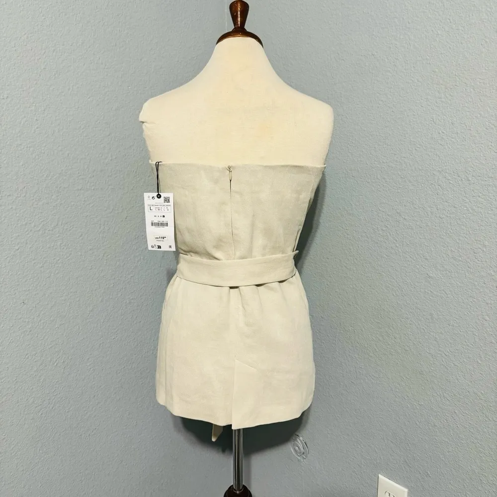Zara Bloggers Favorite Beige Strapless Belted Linen Blend Luxury Summer Top Sz L - Image 9