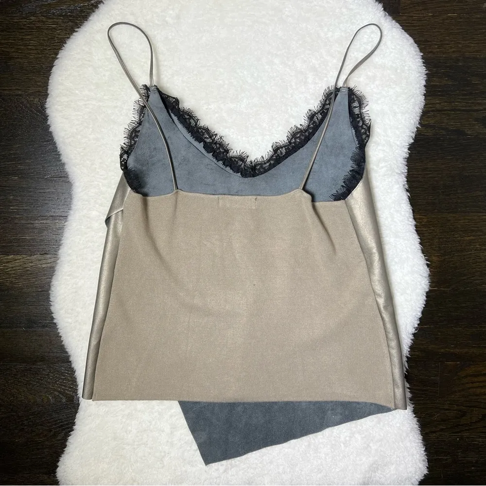Zara Faux Leather Lace Trim Knit Back Cami - Image 8