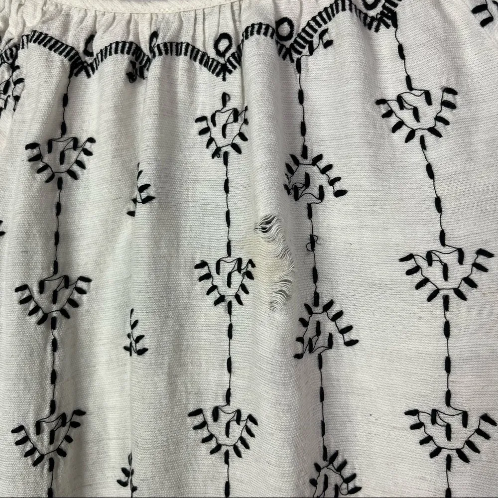 Joie Quixota White & Black Embroidered Linen & Silk Tassel Mini Dress XS - Image 7