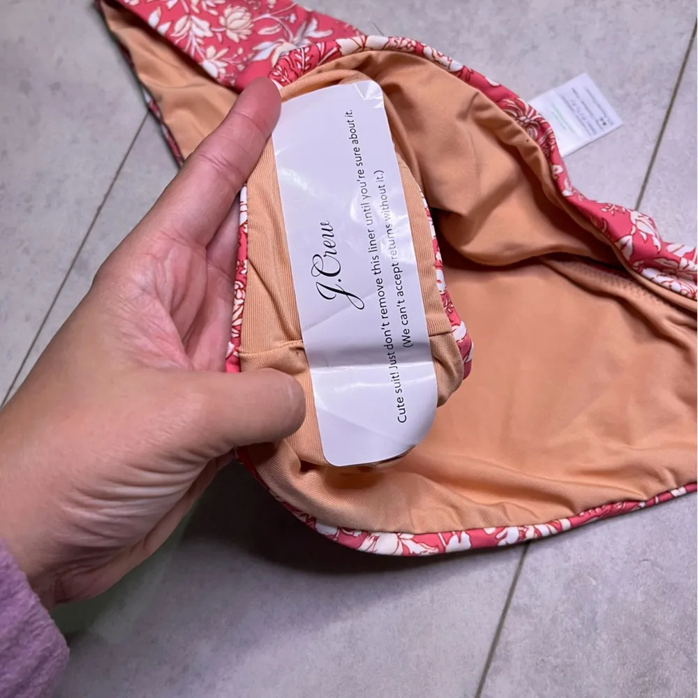 J. Crew Peach White Tossed Floral Curved-waist Cheeky Bikini Bottom Large NWT - Image 3