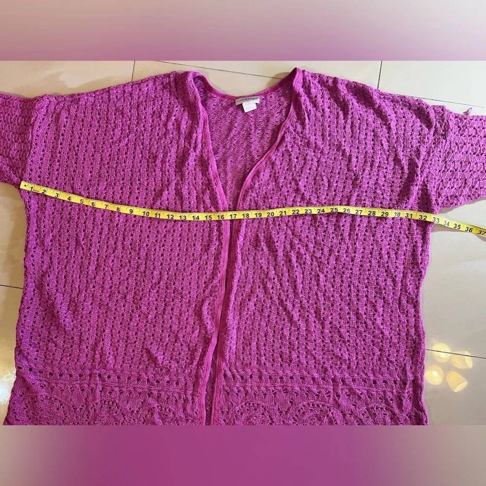 Catherines womens  crochet open cardigan sweater orchid pink elbow sleeve 3X - Image 4