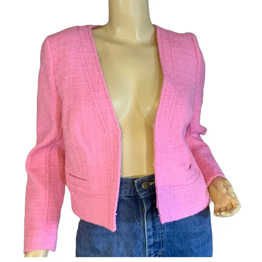 J. CREW PINK WOOL BLEND "COLLARLESS LADY JACKET IN MARITIME TWEED" BLAZER (4) - Image 6
