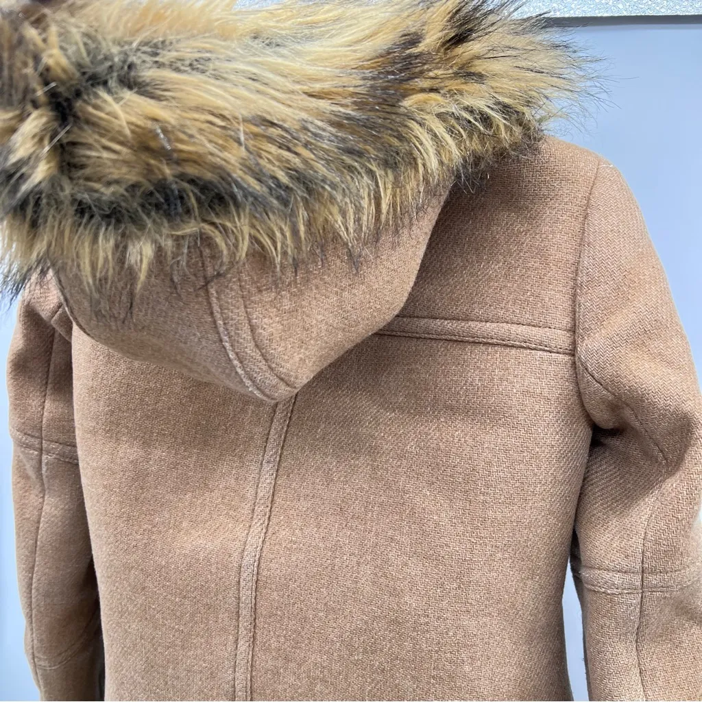 J. Crew Italian Stadium Cloth Nello  Cori Tan Coat with Faux Fur Trim-Size 00 - Image 8