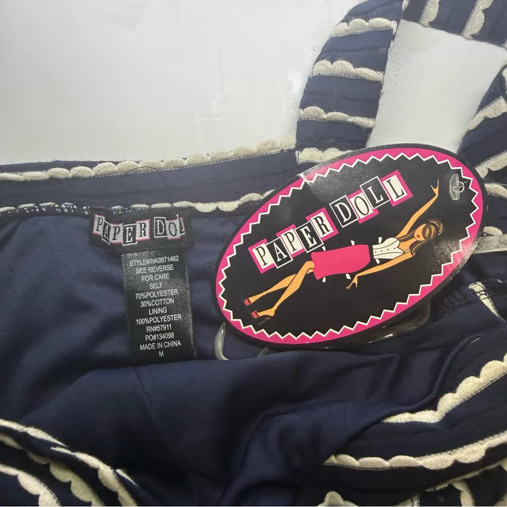 Paper Doll Crisscross Navy and White Mini Dress - Image 3