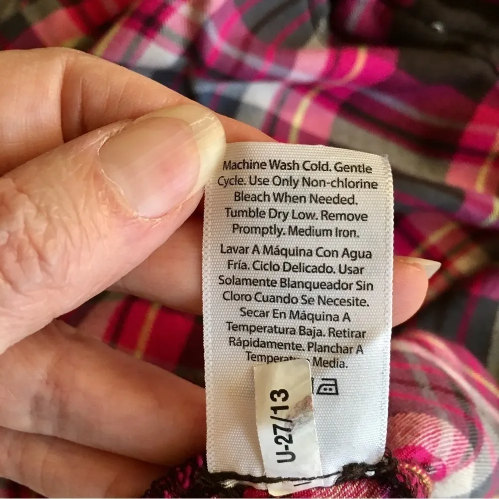 Terra & Sky Plaid Button Down Blouse, Pink, Black, Size 4X - Image 6