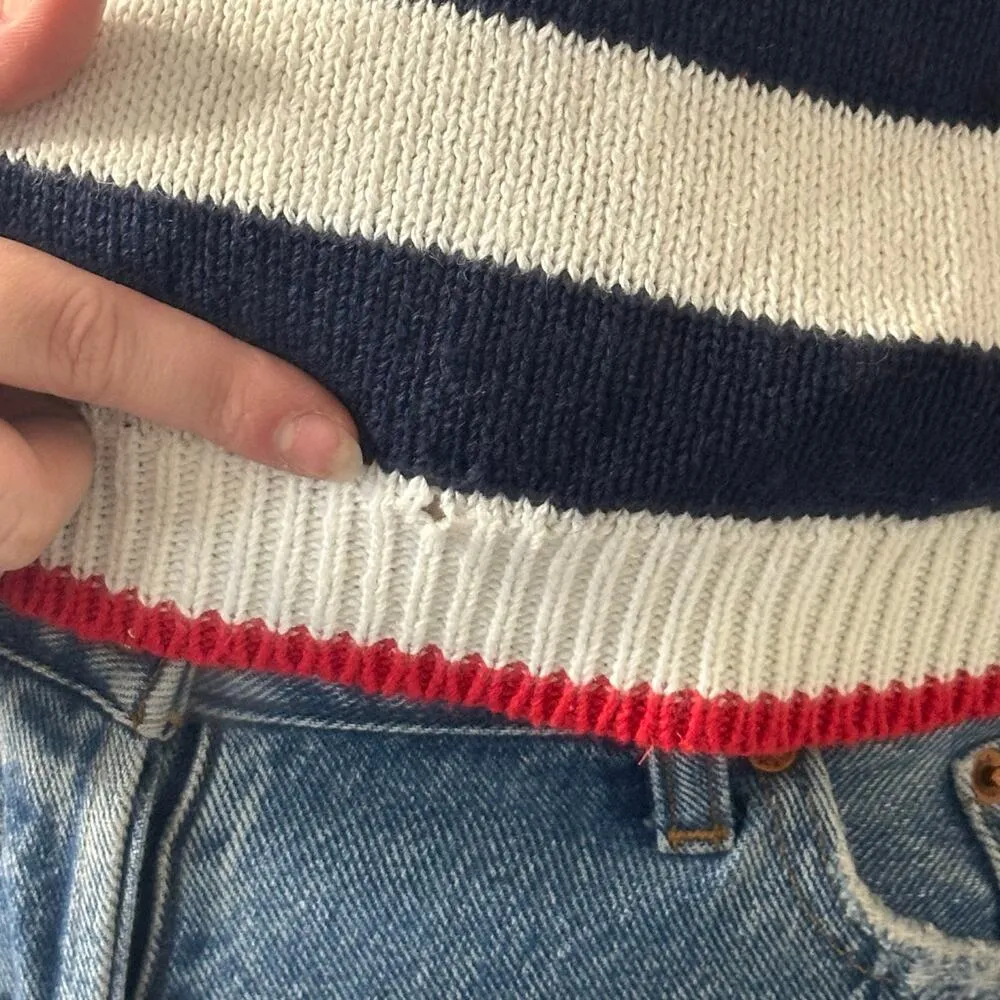 Vintage Cropped Striped Short Sleeve Sweater Top White Blue Size Small - Image 4