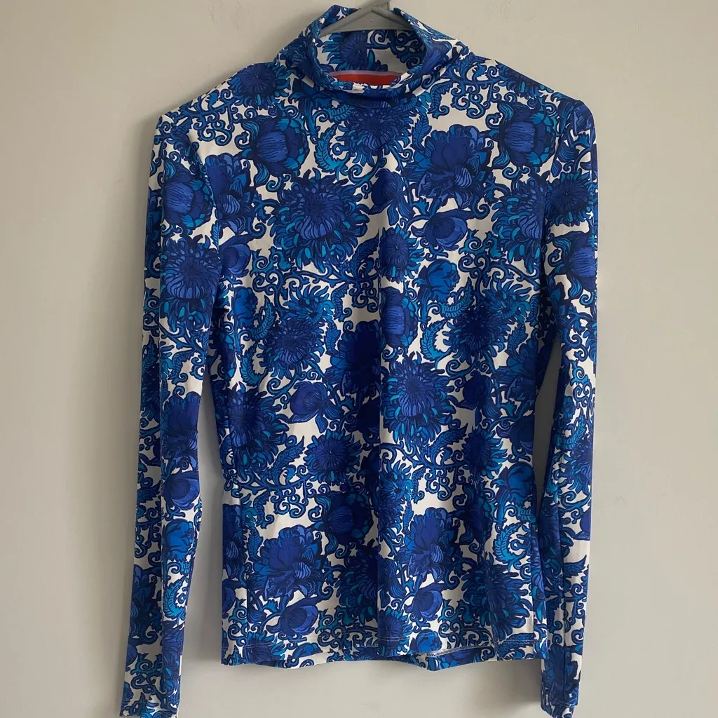 LA DoubleJ Vibrant Blue Patterned Long Sleeve Top Size M - Image 3