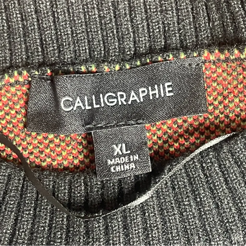 Anthropologie Calligraphie Black Novelty Sweater Red Cherry Design Sequins Sz XL - Image 5