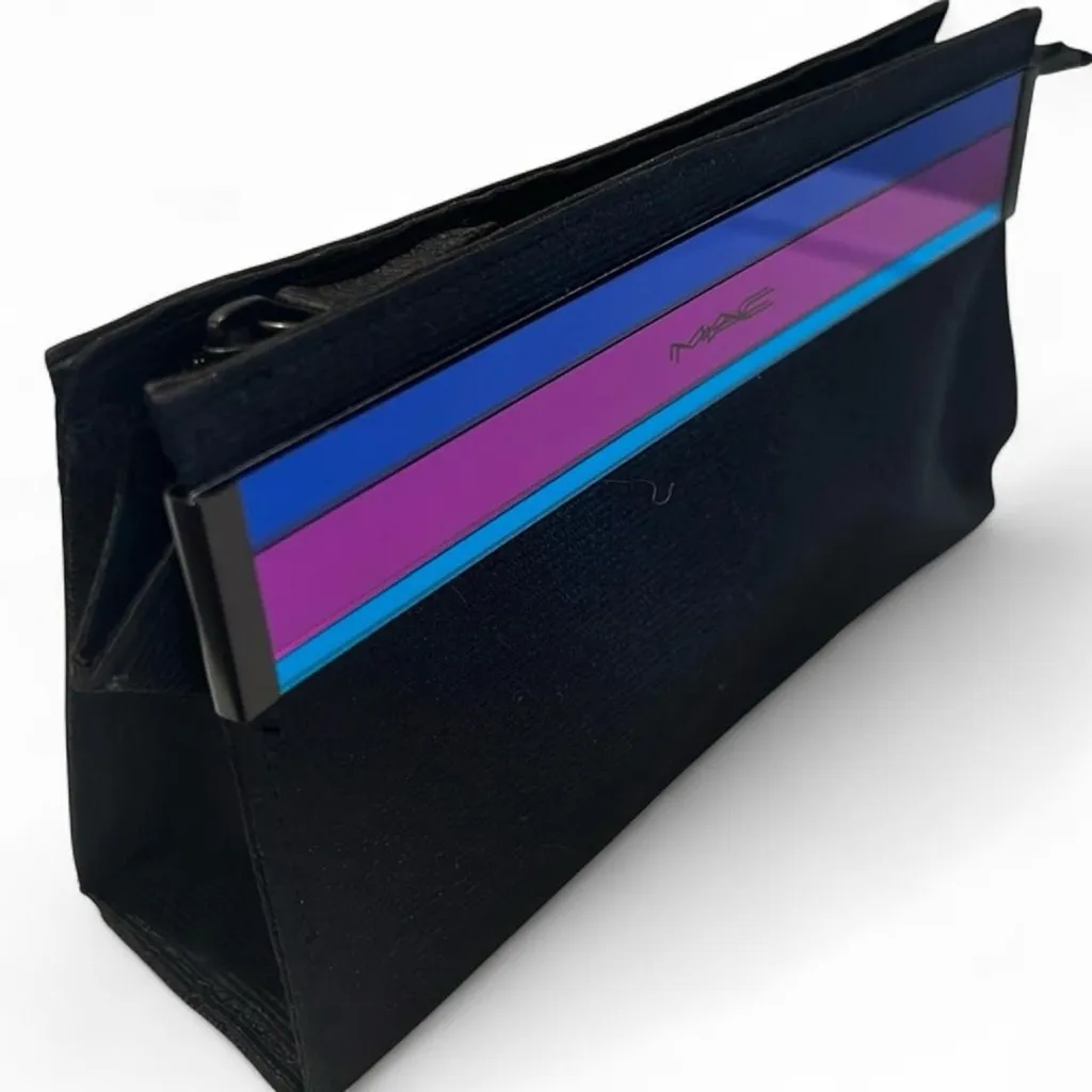 LIMITED EDITION MAC Cosmetic Bag Case with Iridescent Mirrored Stripe Black - Image 5