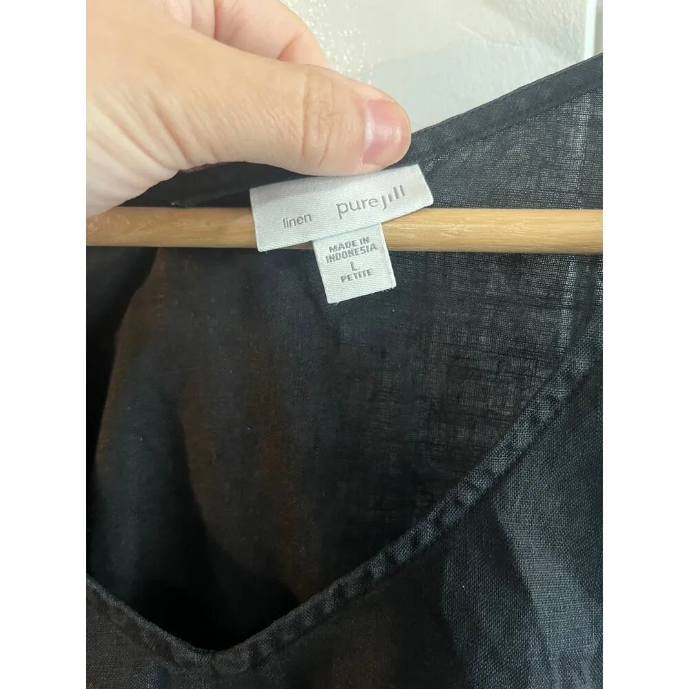 J. Jill pure jill linen asymmetric sleeveless  black midi dress size large - Image 3