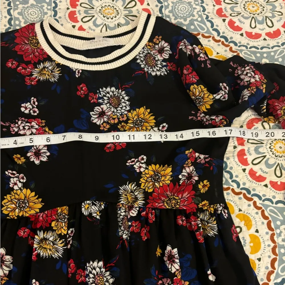 Black Floral Print Long Sleeve Dress Size Small - Image 8