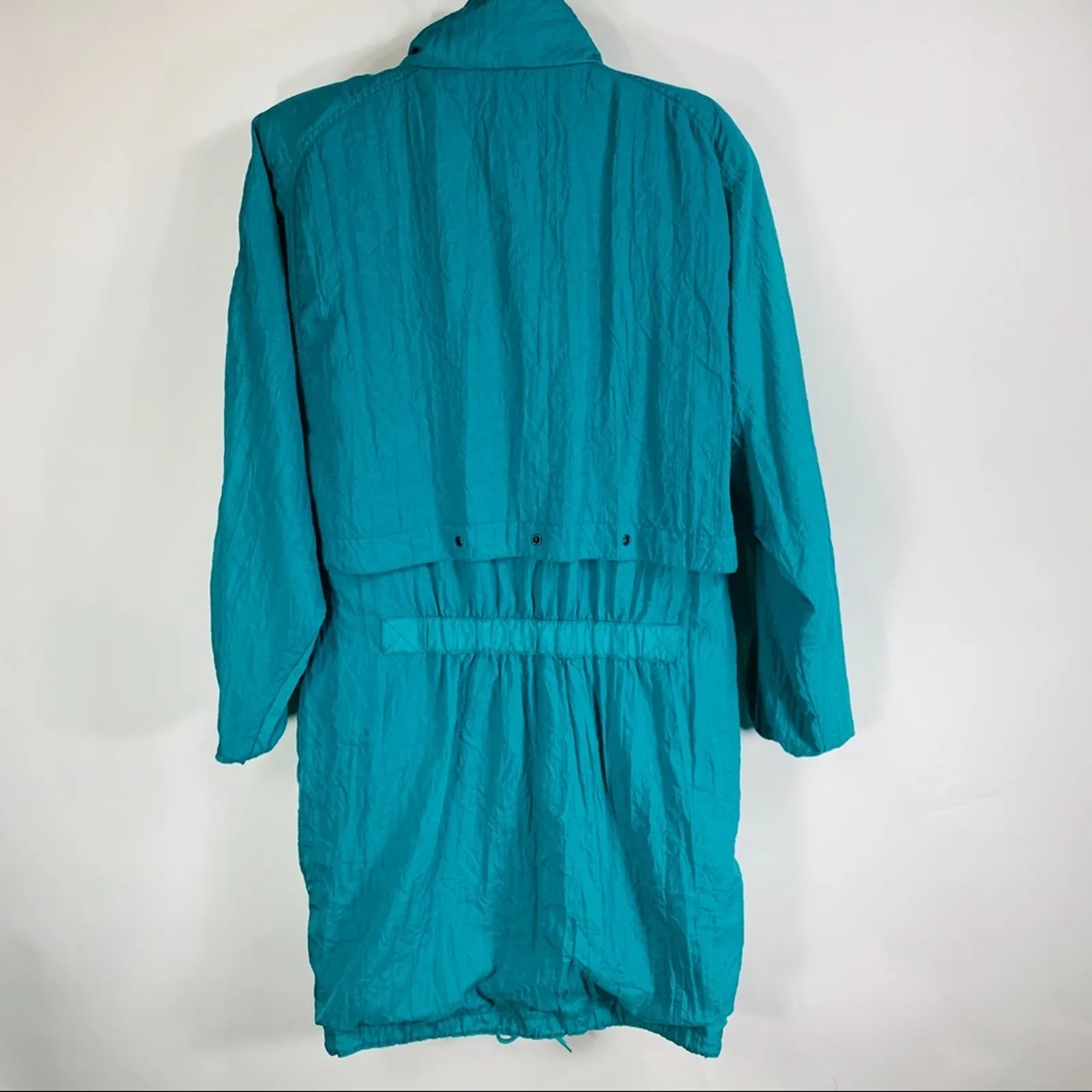 Vintage 90s Teal Green Windbreaker Long Medium Blue - Image 6