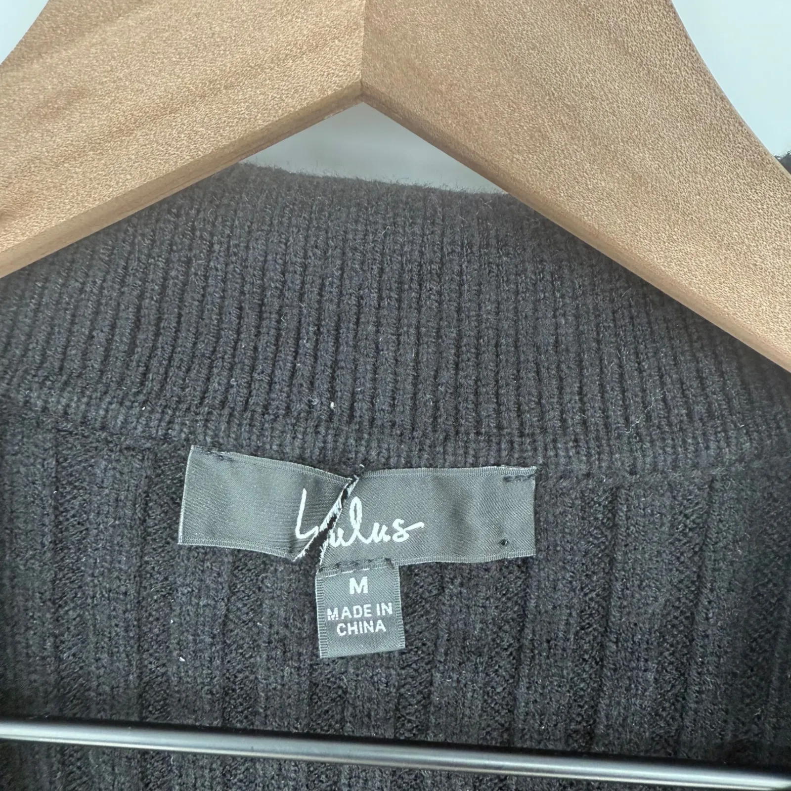 Lulus Black Ribbed Collared Button Up Cardigan Sweater Cream Trim Size M - Image 4