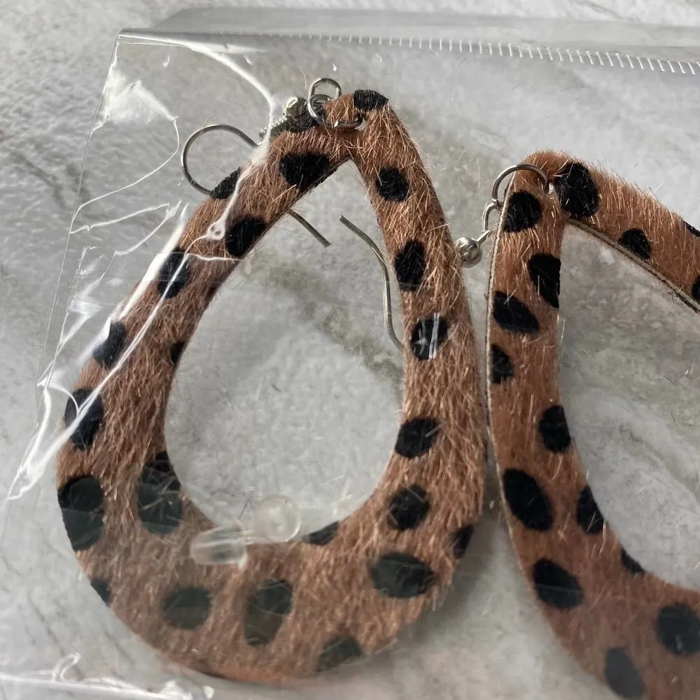 Boutique Cutout Teardrop Polka Dot Animal Cheetah Print Earrings Brown Black - Image 6
