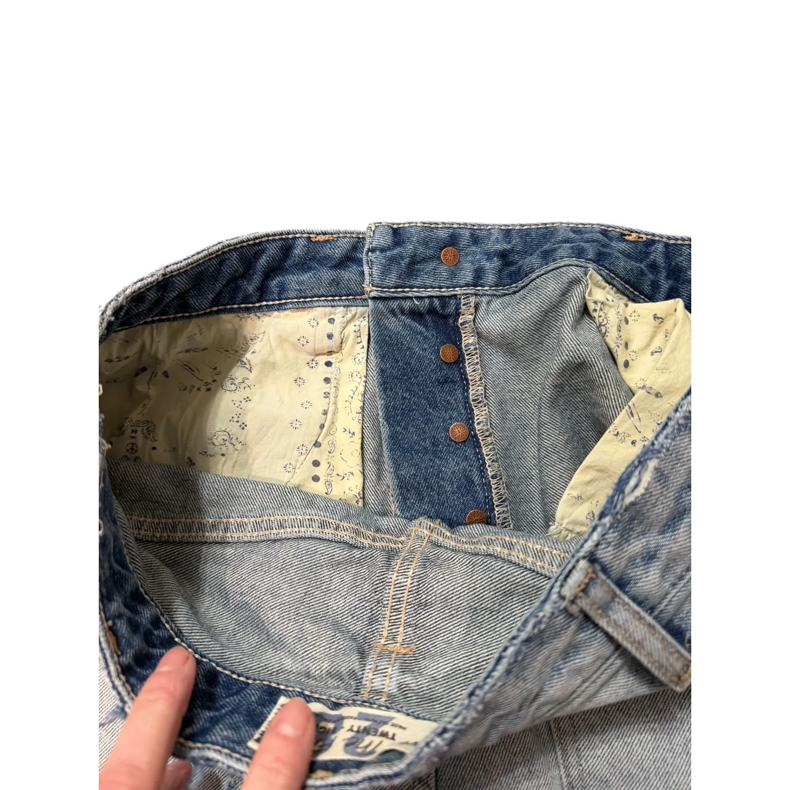 We The Free Twenty 8 Distressed Denim Cutoff Shorts Blue Frayed Hem - Image 4