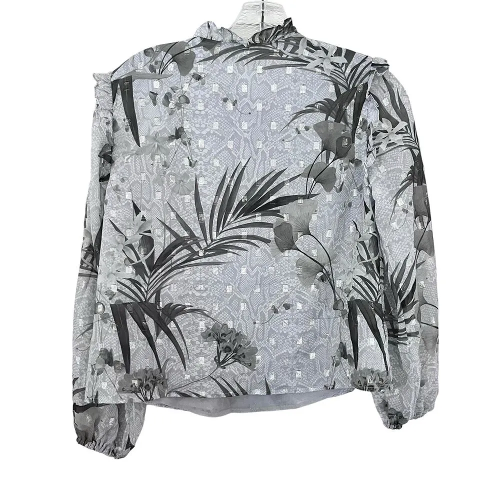 Ted Baker Tibbine Highland Pleated Floral Print Gray Long Sleeve Top Size 0/US 2 - Image 6