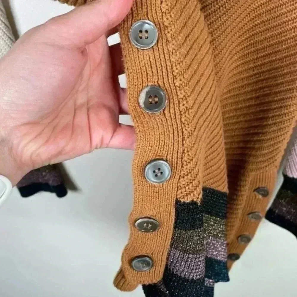 Apiece Apart Colorblock Knit Sweater in Camel, Cream and Lilac - Image 8