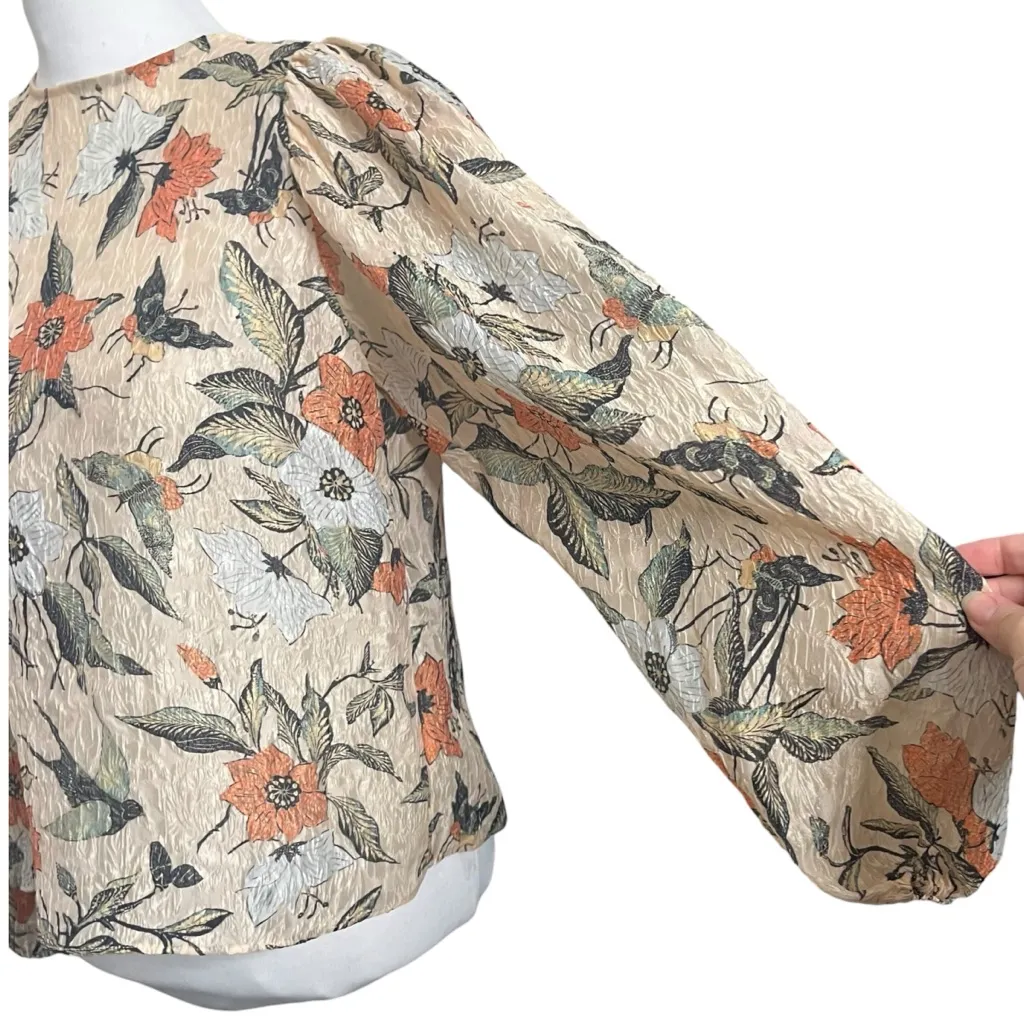 Ulla Johnson Eliza Floral Blouse Women’s Size 4 Puff Sleeve Silk Statement - Image 6