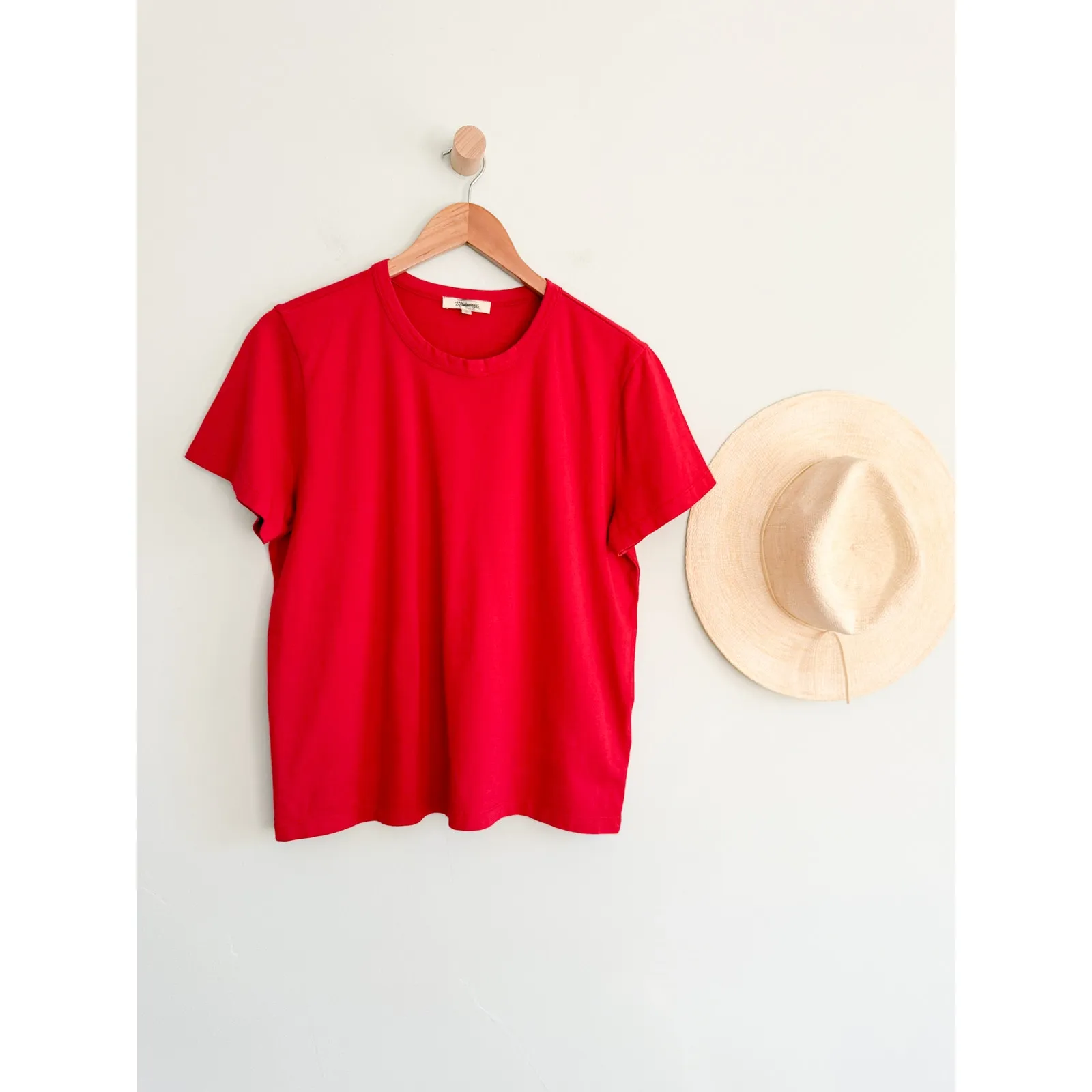 Madewell  | NWOT Cotton Perfect Crewneck Tee in Ruby Red | Sz M - Image 2