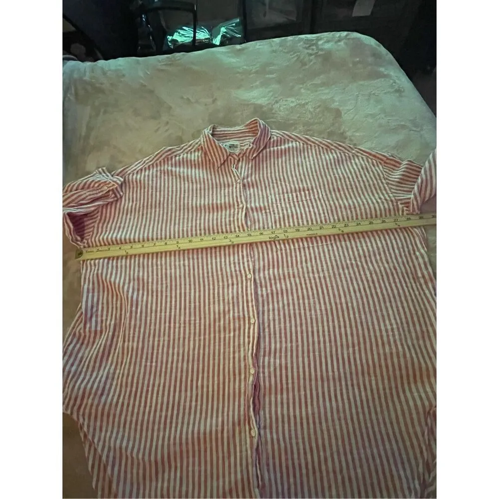 Anthropologie Holding Horse Oversize Button Down Blouse Red White Stripes M/L - Image 12