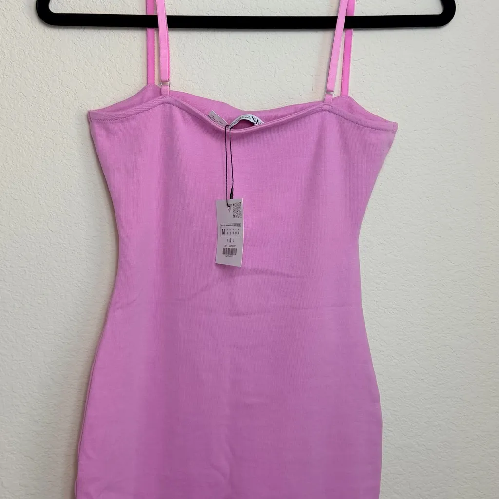ZARA NWT Fitted Stretch Mini Dress in Bubblegum Pink Size Medium - Image 3