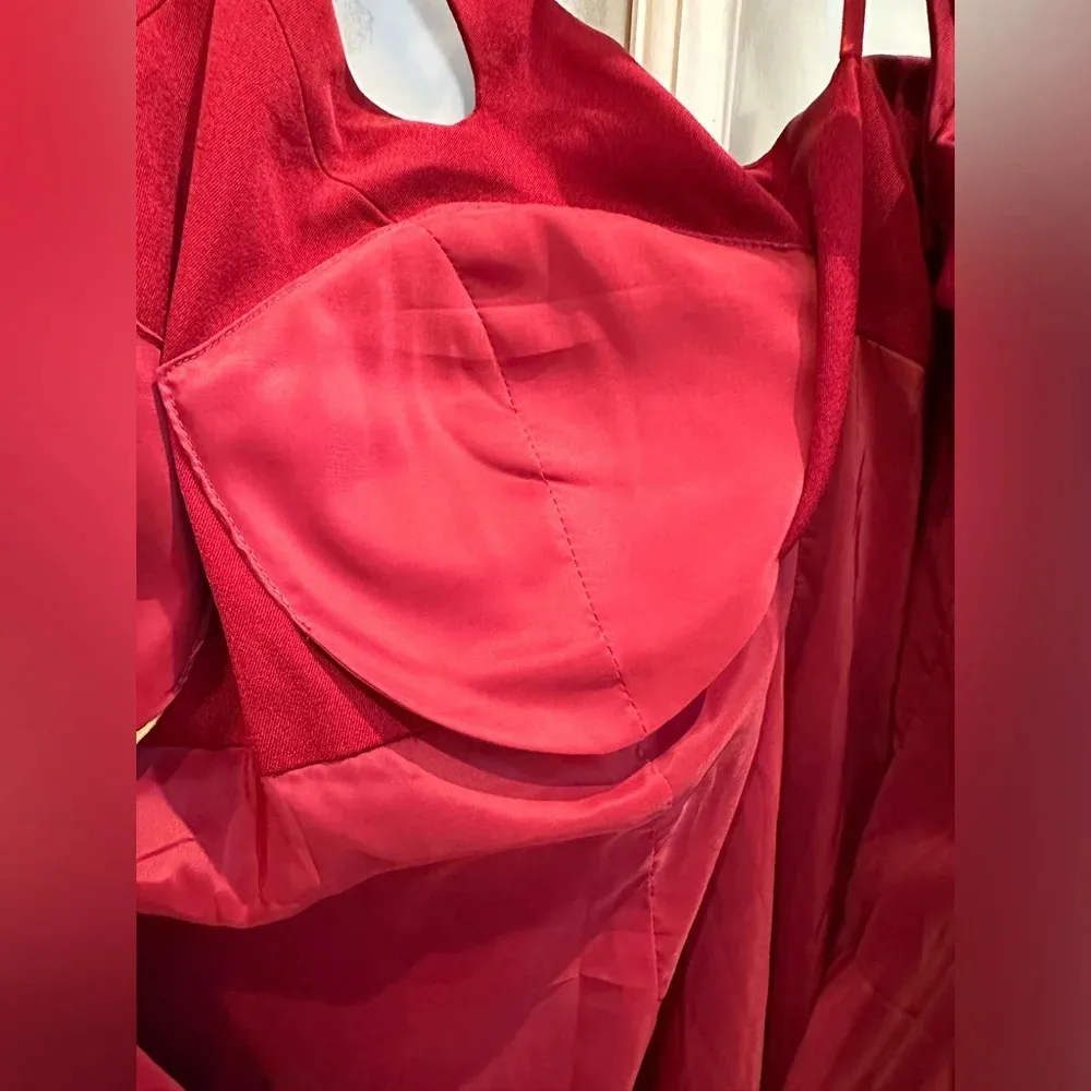 J. Peterman Timeless 100% Silk Criss Cross Halter Midi Formal Dress Size 14 NWT Red - Image 7