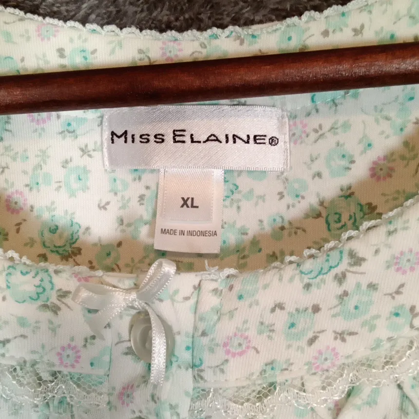 Miss Elaine Light Green Floral Night Gown Menamilist Comfy Womens XL - Image 2