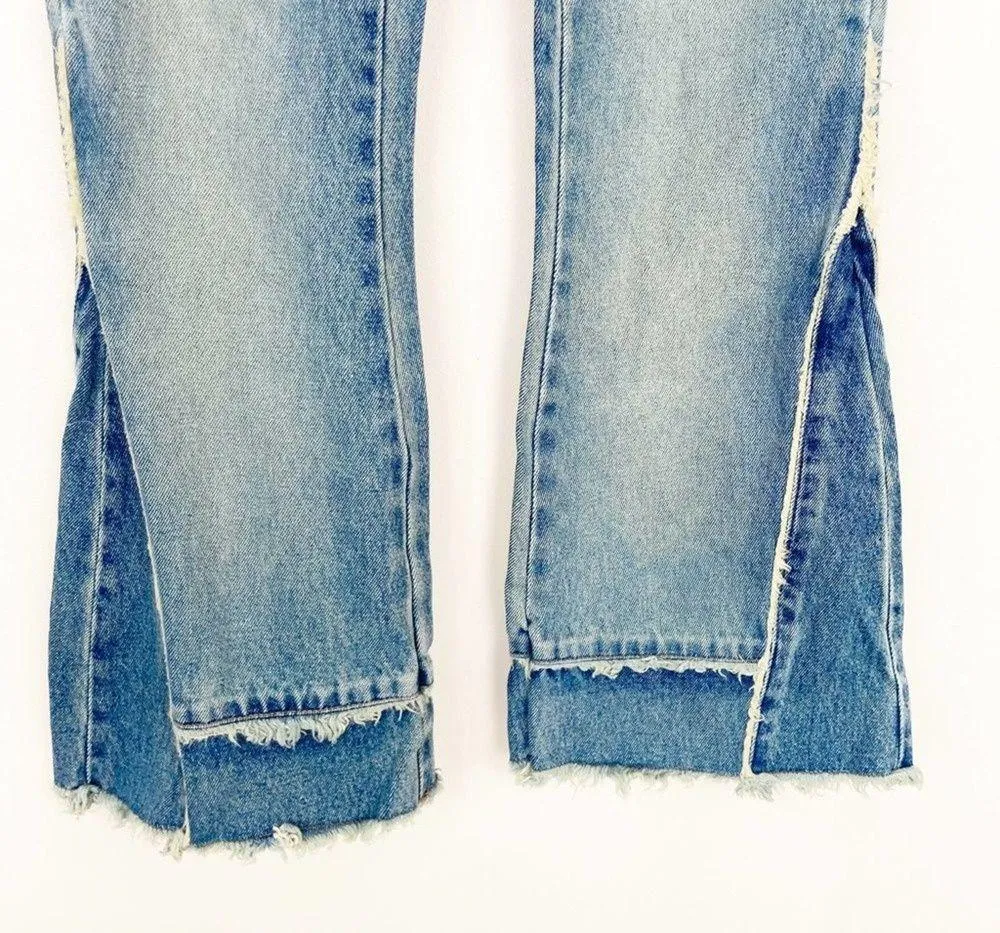Vintage Y2K Low Rise Raw Edges Two Tone Flare Jeans Sz 0 Short - Image 4