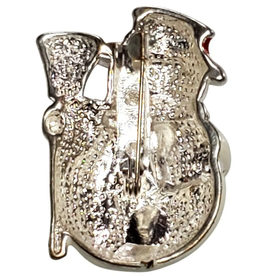 Vtg Enamel Frosty Snowman Christmas Pin Brooch Silver Tone Holiday 1.5" White - Image 2