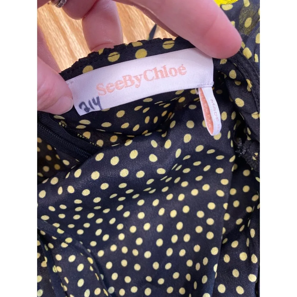New Women's See by Chloe Beautiful Polka Dot Halter Ruffle Dress Black 36 (b75) - Image 6
