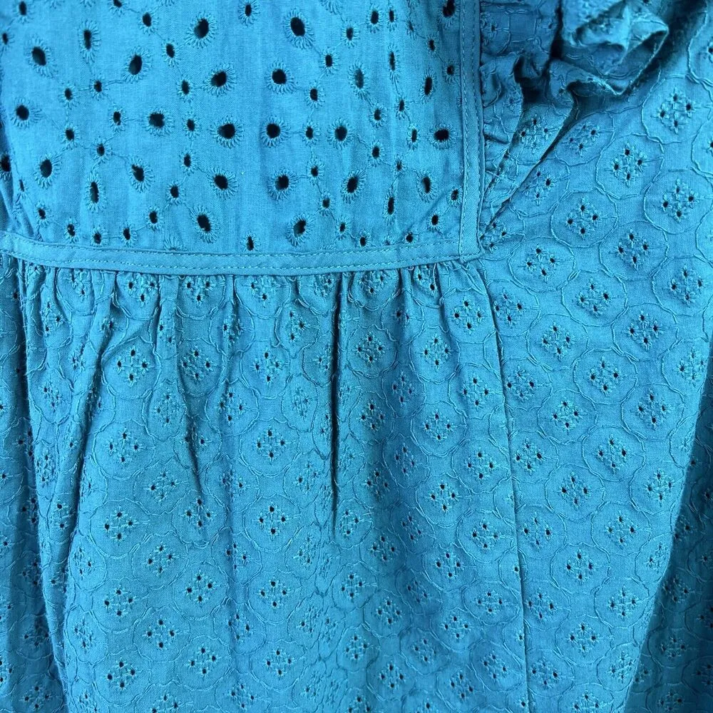 Terra & Sky Plus Size 1X Babydoll Dress Woven Eyelet Blue Ruffle Detail Women's - Image 5