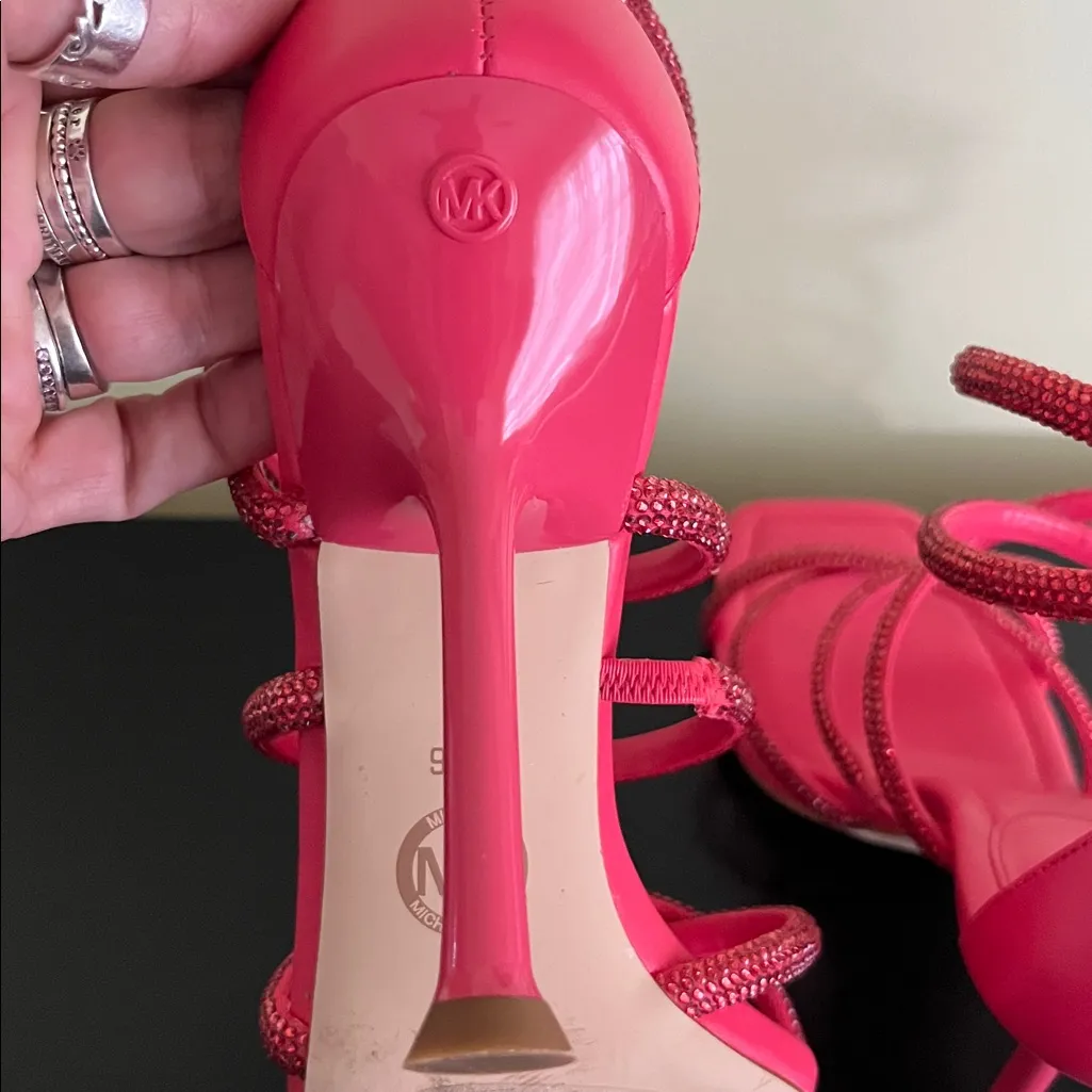 Michael Kors Imani Embellished Sandal in a fuchsia or bright pink color - Image 10
