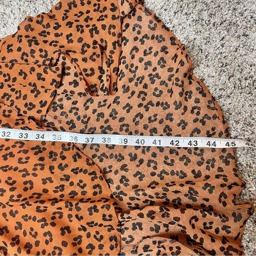 Burnt Orange Copper Leopard Print Ruffle Hem V-Neck Wrap Midi Dress 7 - Image 11