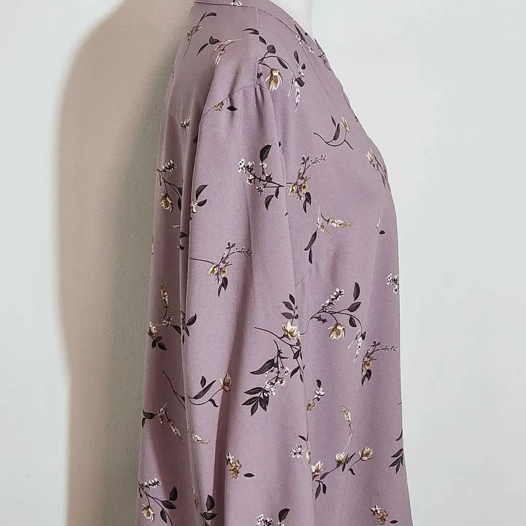 Hilary Radley Light Purple Floral Blouse Size Medium Mauve Floral Top - Image 5