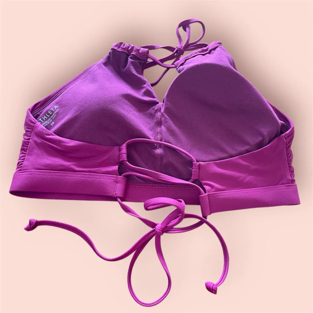 Athleta High Neck Keyhole Bikini Top in Exotic Fuchsia size Medium - Image 4