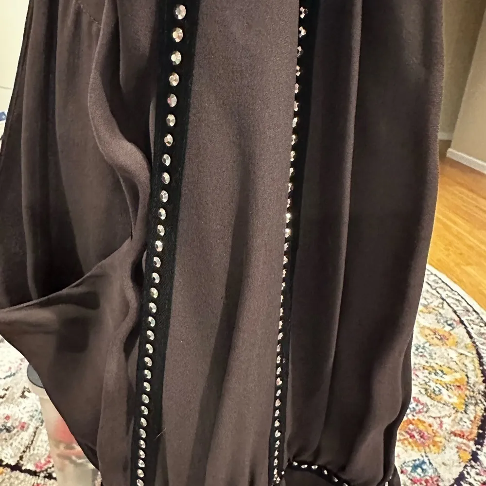 LAGENCE BROWN GOTH SLEEVELESS SILK SILVER STUD EMBELLISHED GROSGRAIN TRIM DRESS - Image 10