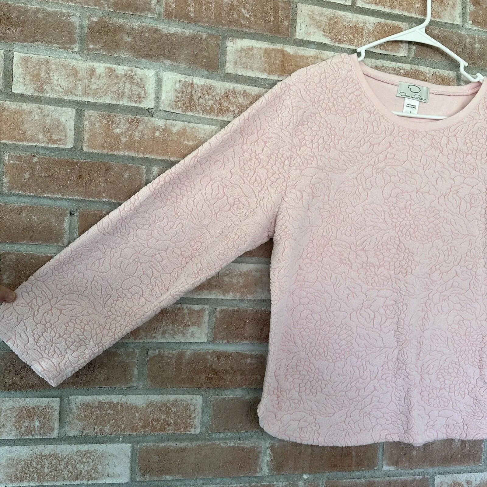 Vintage Oscar de la Renta Pink Floral Textured Sweater Large - Image 5