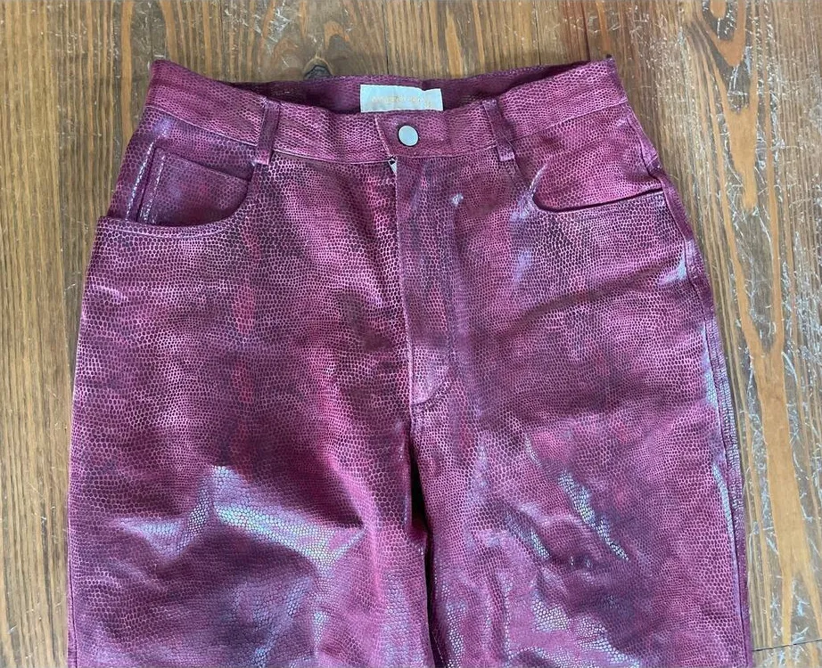 Vintage Margaret Godfrey High Rise Burgundy/Red 100% Leather Suede Pants, sz 12 Red - Image 2