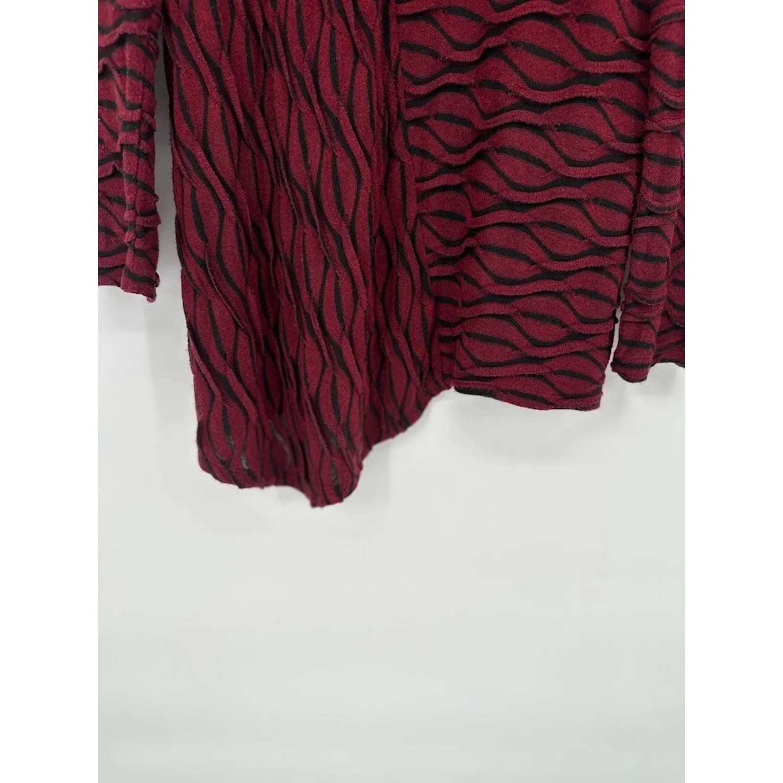 Chalet XL Tunic Top Cowl Neck Asymmetric Red Black Wavy Striped Lagenlook Artsy - Image 3