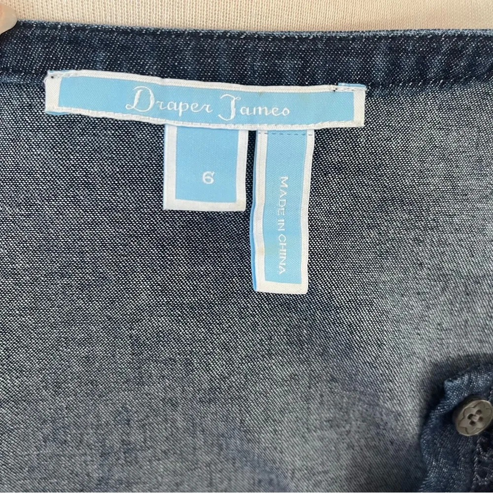 Draper James Dark Wash Chambray Ruffle Shift Dress | 6 - Image 6