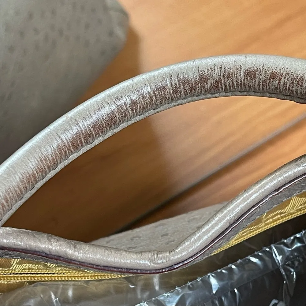 Kate Spade Windsor Square Angeline Ostrich leather Satchel Purse Beige Tan - Image 11