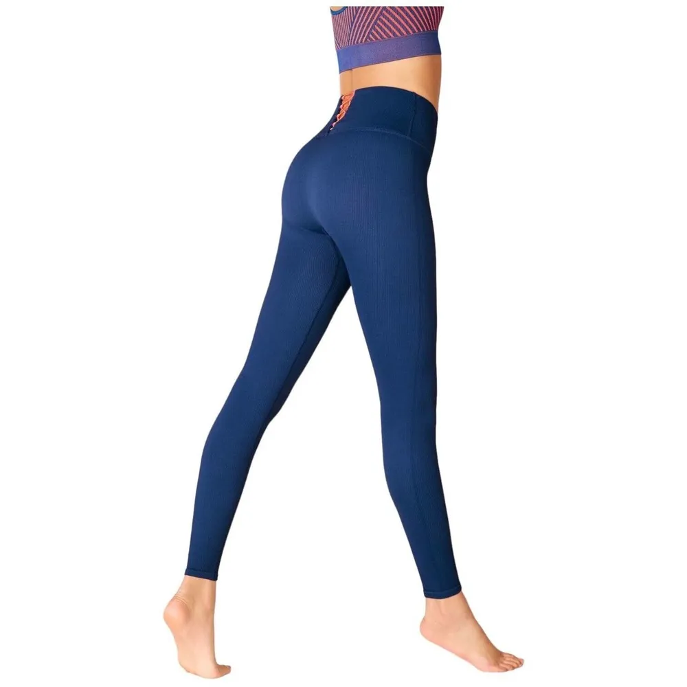 Fabletics High Waisted Seamless Ribbed Legging Corset Workout Yoga Teal Blue S - Image 12