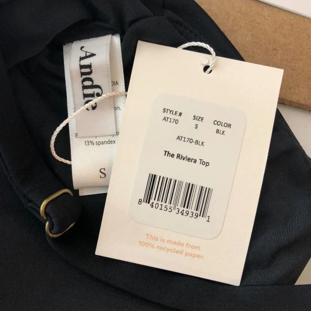 Andie Swim The Riviera Bikini Top Removable Cups Scoop Neck Buckles Black S - Image 5