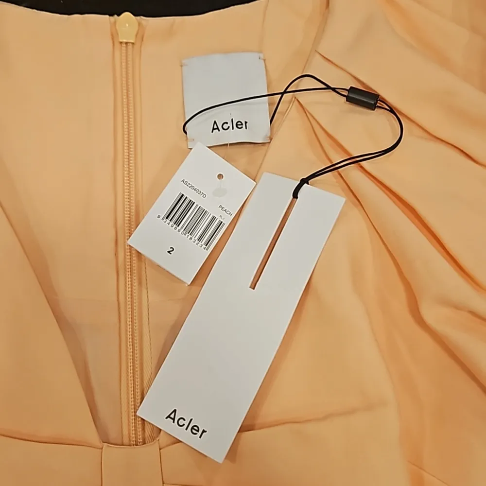 💕ACLER💕 Grove Ruched Puff Sleeve Crepe Mini Dress ~ Peach Pink XS NWT - Image 15