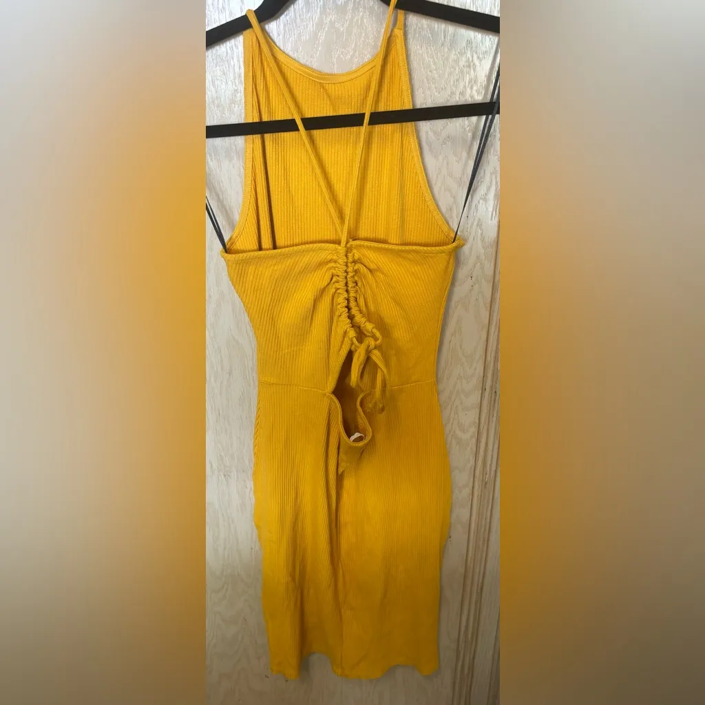 H&M Ribbed Bodycon Halter Dress‎ Mustard Yellow NWOT - Image 2