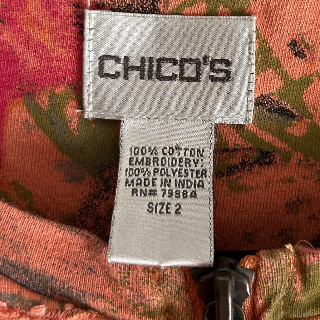 Chico’s Textured Zip Up Jacket 90s Artsy Boho Orange Sz 2 Large - Image 4