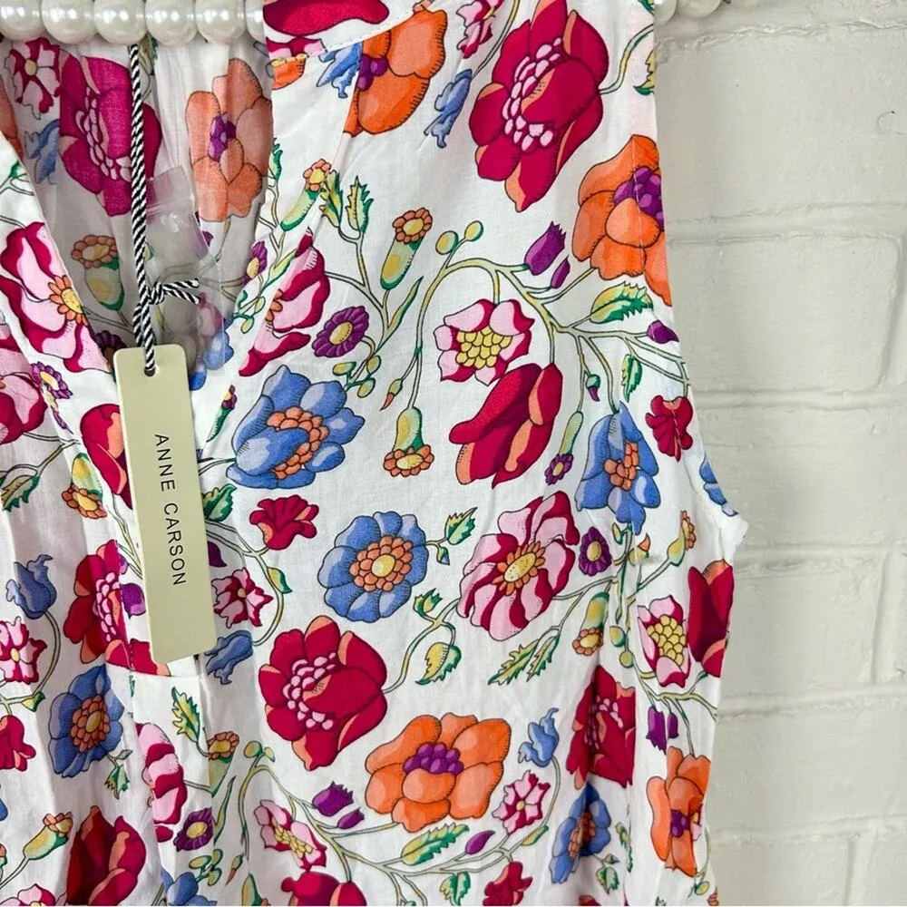 NWT Anne Carson Vibrant Colorful Floral Print Tank Top Size M - Image 7