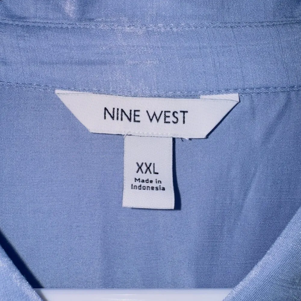 Nine West NWT Blue Short Sleeve Silky Button Down Shirt Dress women's size XXL - Image 3