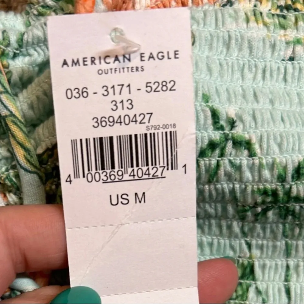 American Eagle Cropped Smocked Floral Spaghetti Strap Tank Top - Image 2